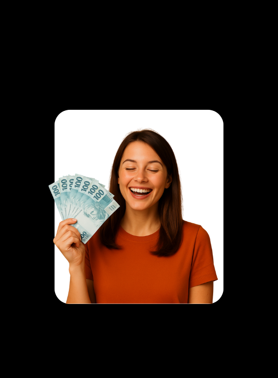 Cliente feliz segurando dinheiro